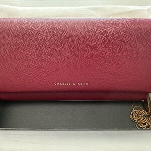 Charles & Keith Burgundy Wallet with Gold Detail